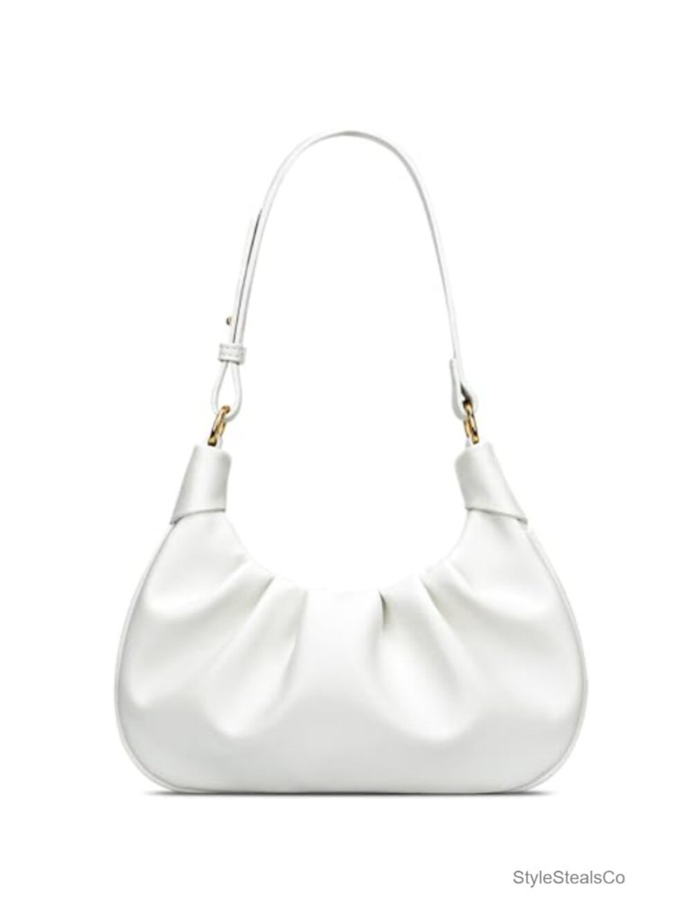 Faux Leather Ruched Hobo Shoulder Bag with Detachable Gold Chain